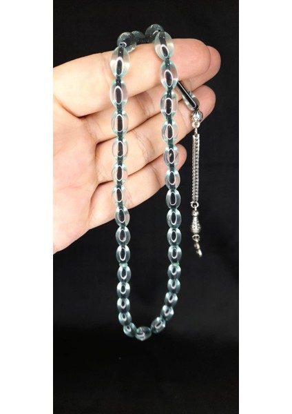 Sürmeli Uçak Camı Tesbih Turkuaz-Şeffaf Renkli Beyzi Kesim T-354