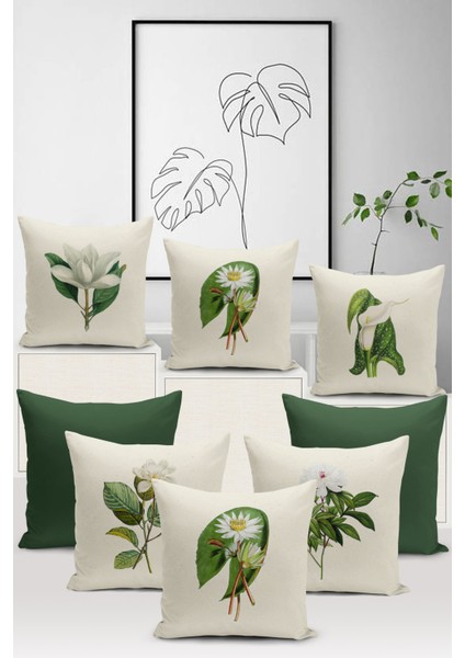 Botanik Serisi Çift Tarafı Dijital Baskılı 8'li Kırlent Kılıfı Seti (Botanic Cushion Cover)