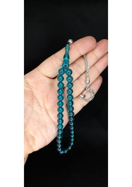 Çubuk Kehribar Tesbih Küre Kesim Turkuaz Renk T-361