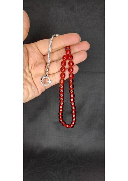 Çubuk Kehribar Tesbih Küre Kesim Kırmızı Renk T-327 modelleri