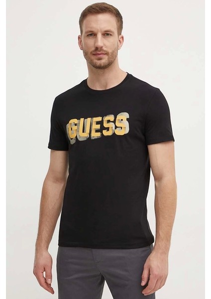 Erkek Önü Logolu Siyah T-Shirt