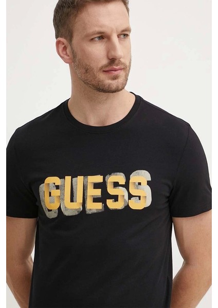Erkek Önü Logolu Siyah T-Shirt