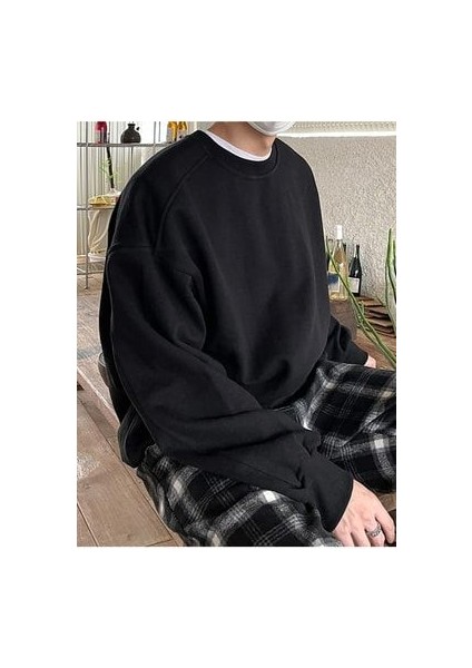 Erkek Siyah Basic Oversize Sweatshirt modelleri