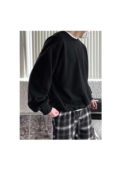 Erkek Siyah Basic Oversize Sweatshirt fırsatları
