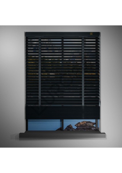 Ahşap Jaluzi Perde 50 mm GERÇEK AHŞAP Redüktörlü / Zincirli Kurdeleli ANTRASİT Renk modelleri