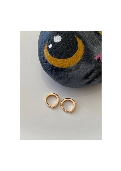 Vip Çelik Gold Renk Antialerjik Minimal Halka Küpe Genişlik 8 Mm. / Çocuk Halka Küpe / Kıkırdak Küpe fiyatları
