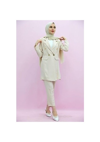 Kadın Bej Blazer Ceket Takım