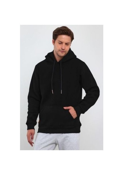 Erkek Kanguru Cep Kapşonlu Sweatshirt