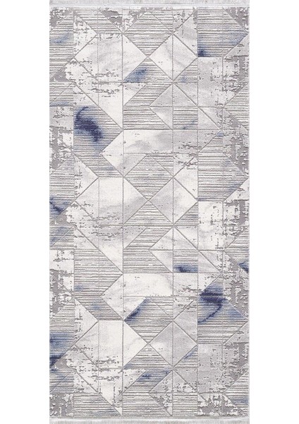 Samoa 02382A Krem Mavi Çizgi Desenli Halı