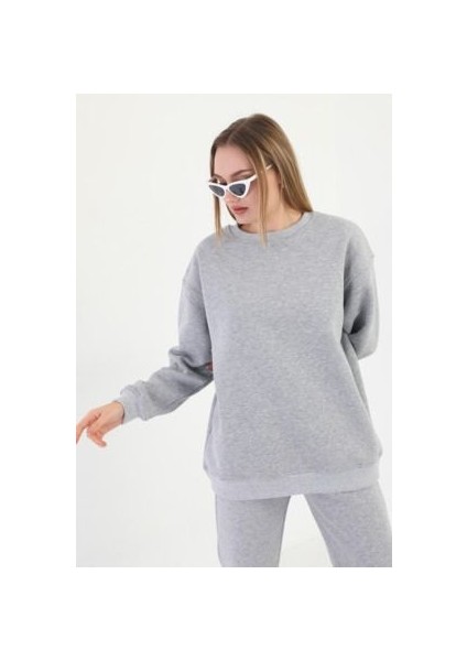 Kadın Uzun Kollu Bisiklet Yaka 3 Iplik Sweatshirt