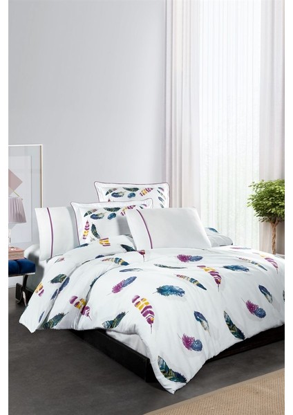 Birdy %100 Pamuk Saten King Size (XL/Battal) Nevresim Takımı - Beyaz (Desenli)