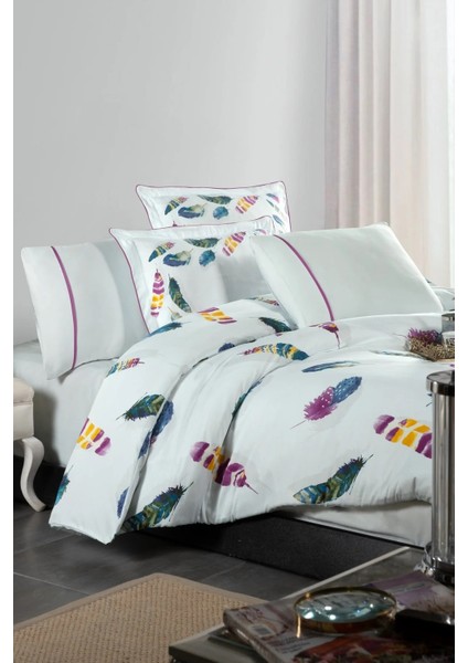 Birdy %100 Pamuk Saten King Size (XL/Battal) Nevresim Takımı - Beyaz (Desenli)