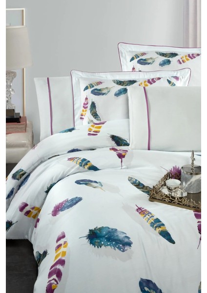 Birdy %100 Pamuk Saten King Size (XL/Battal) Nevresim Takımı - Beyaz (Desenli)