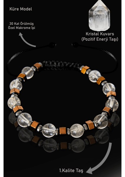 Sertifikalı Gerçek Rose Hematit - Kristal Kuvars Taşı Bileklik - 6 mm