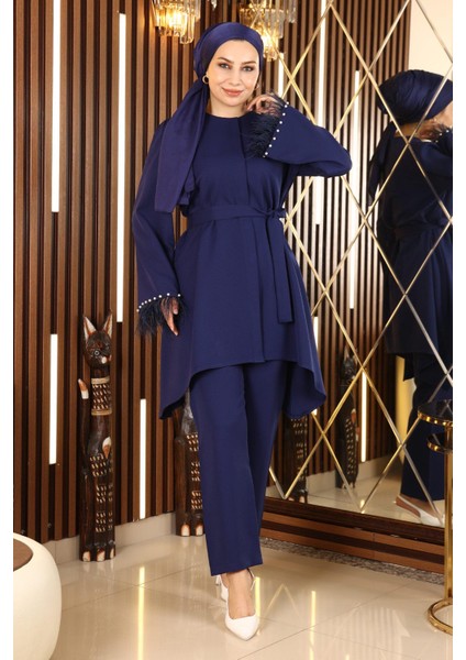 Tüy Detaylı Takım Indigo 19131