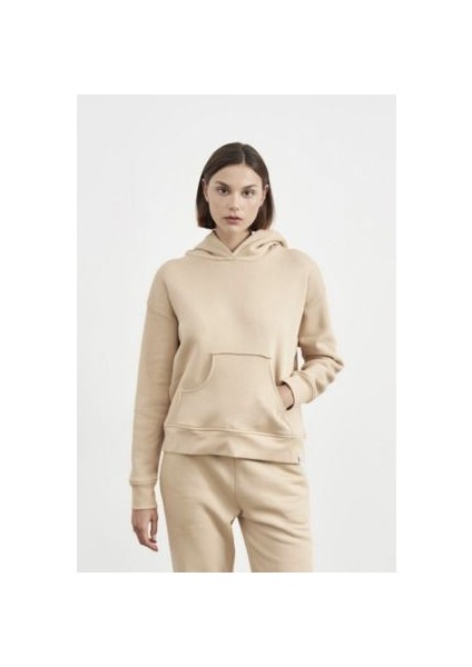 Kadın 3 Iplik Kanguru Cepli Kapşonlu Sweatshirt