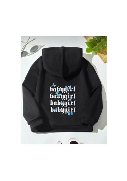 Kız Çocuk Siyah Kapüşonlu ''baby Girl'' Sırt Baskılı Sweatshirt