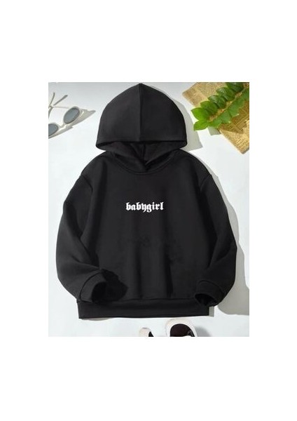 Kız Çocuk Siyah Kapüşonlu ''baby Girl'' Sırt Baskılı Sweatshirt