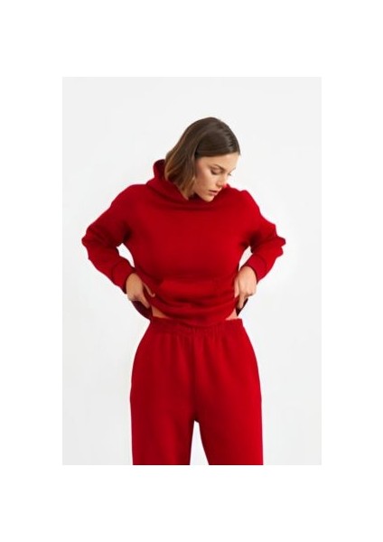 Kadın 3 Iplik Kanguru Cepli Kapşonlu Sweatshirt