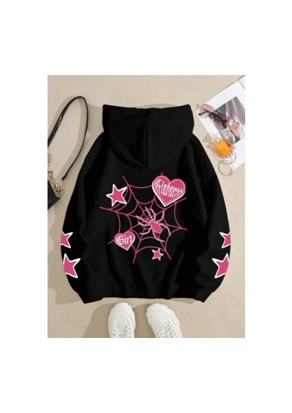 Oversize Kadın Baskılı 3 Iplik Şardonlu Sweatshirt Hoodie