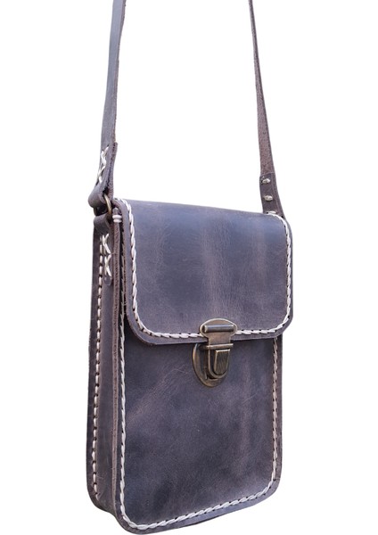 Dionysos Ss8 Model El Yapımı Vintage El Dikişi Unisex Crazy Deri Küçük Boy Çanta Telefon Çantası