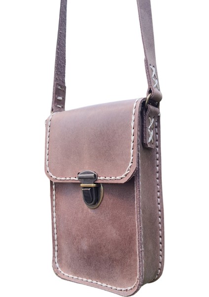 Dionysos Ss6 Model El Yapımı Vintage Unisex El Dikişi Crazy Deri Küçük Boy Çanta Telefon Çantası