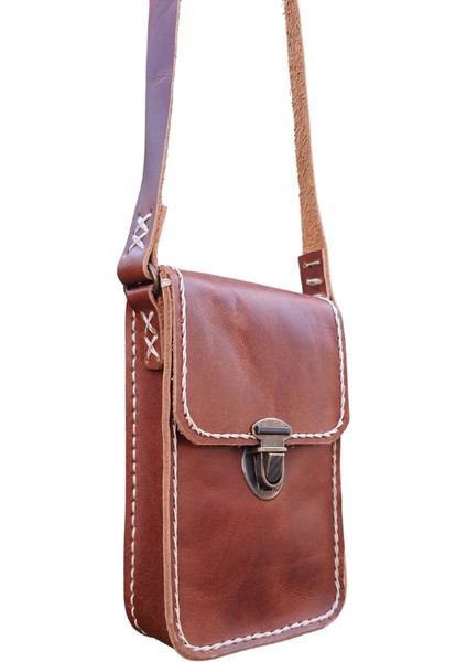 Dionysos Ss4 Model El Yapımı Vintage Unisex El Dikişi Crazy Deri Küçük Boy Çanta Telefon Çantası