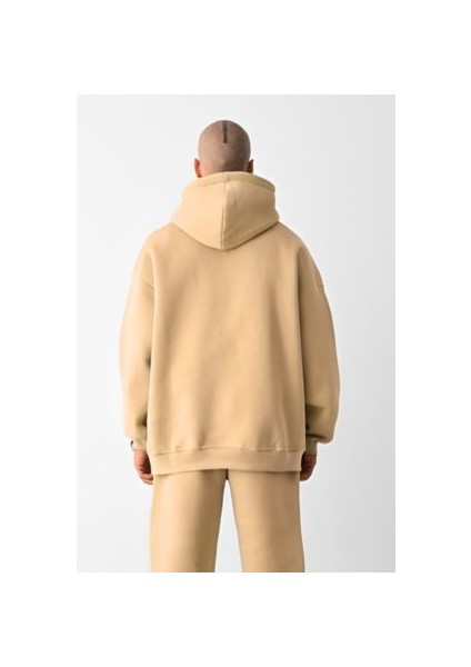 Erkek Vizon Oversize 3 Iplik Sweatshirt Hoodie