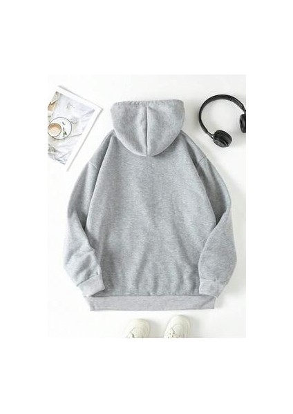 Kız Çocuk Gri Kapüşonlu Fashion Girl Baskılı Sweatshirt