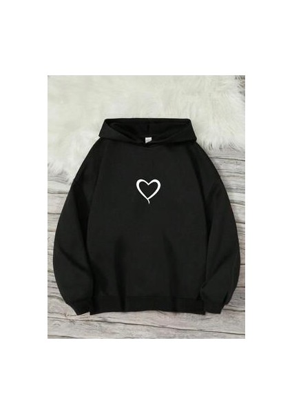 Kız Çocuk Siyah Minik Kalp Baskılı Sweatshirt