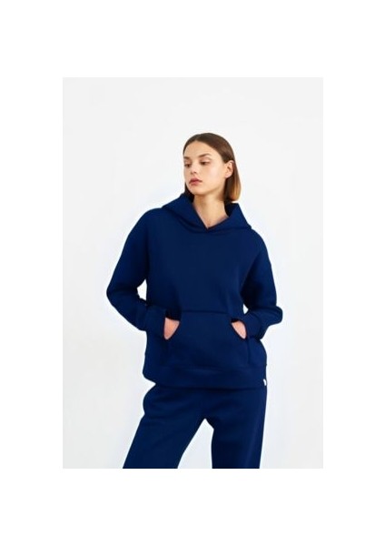 Kadın 3 Iplik Kanguru Cepli Kapşonlu Sweatshirt
