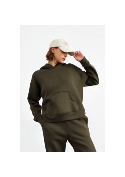 Kadın 3 Iplik Kanguru Cepli Kapşonlu Sweatshirt