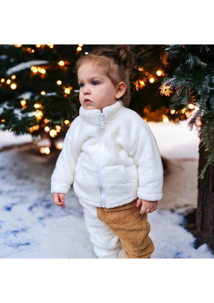 Bebek Beyaz Peluş Dik Yaka Hırka Kız Çocuk /erkek Çocuk modelleri