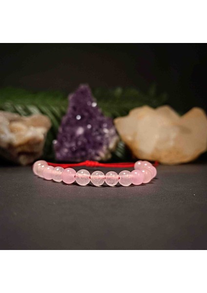 Pembe Kuvars 6mm Makrome Örgü Bileklik