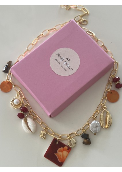 Tasarım/el Yapımı/doğal Taşlı Karışık Midye Deniz Kabuklu Sallantılı Kolye fiyatları