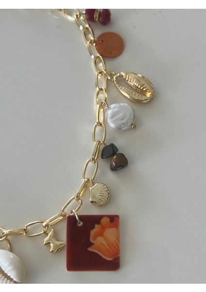 Tasarım/el Yapımı/doğal Taşlı Karışık Midye Deniz Kabuklu Sallantılı Kolye fırsatları