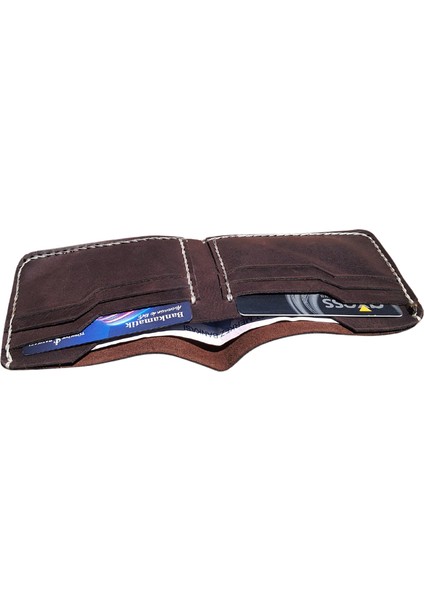 Poseidon Model El Yapımı Unisex Koyu Kahve Vintage Hakiki Deri Cüzdan Kartlık modelleri