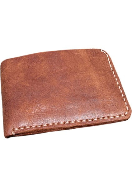 Poseidon Model Unisex Kahve Rengi El Yapımı Vintage Hakiki Deri Cüzdan Kartlık