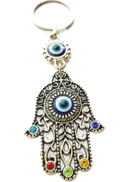 Fatıma Eli/hamse Eli Metal Taşlı Nazar Boncuğu Anahtarlık /araba Dikiz Ayna Süsü Hediyelik Aksesuar