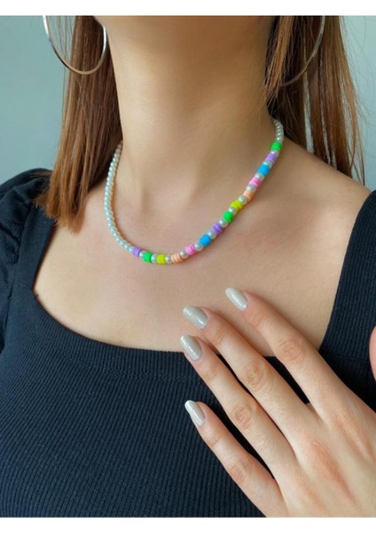 Kolye Incili Fimo Serisi Kumral