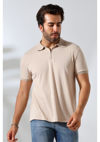 Temper Erkek Yumuşak Dokulu Regular Fit Minik Baklava Jakar Polo Yaka Fermuarlı T-Shirt & T-Shirt