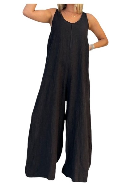 Siyah Ithal Keten Tulum