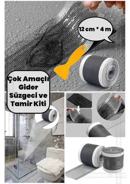 Çok Amaçlı Gider Süzgeci, Saç Kılı Tutucu ve Sineklik Tamir Kiti 12 cm * 4 Metre