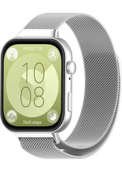 Huawei Watch Fit 3 Kordon Metal Hasır Örgülü Manyetik Mıknatıs Tasarımlı Paslanmaz Milano Kordon