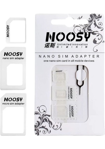 Noosy Nano ve Mikro Sim Kart Adaptörü+Iğne Set Beyaz