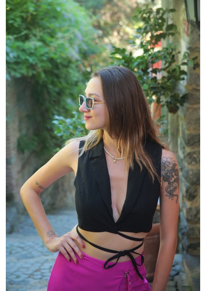 Bağlama Detay Keten Yelek fırsatları