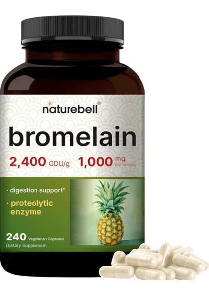 Bromelain 1000MG 240 Veggie Capsul usa Menşei 3636