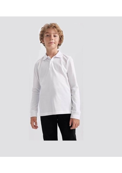Beyaz Uzun Kol Lacos Unısexokul T-Shirtü/üniforma