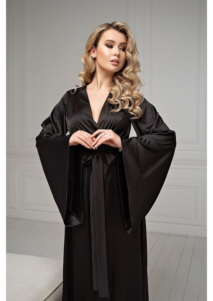Kolları Kloş Ipeksi saten Uzun Gelin Sabahlık Kimono fiyatları