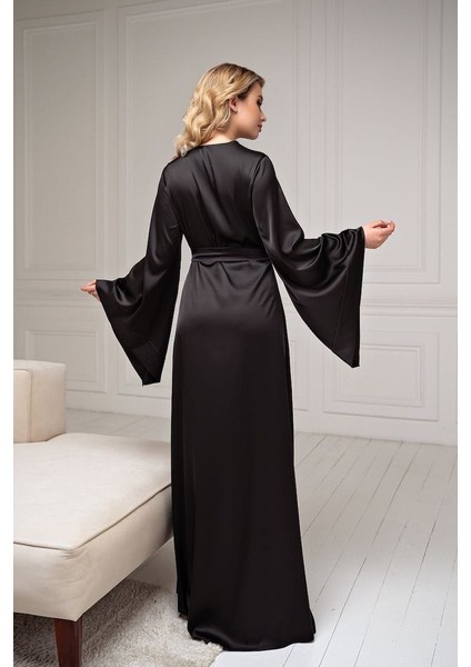 Kolları Kloş Ipeksi saten Uzun Gelin Sabahlık Kimono modelleri